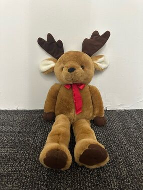 Russ Romper  Reindeer Plush Stuffed Animal Poseable Holiday Red Bow 16”